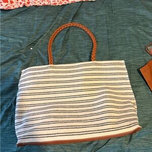 Striped Tote Bag with Tan Handles
